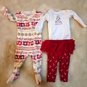 Christmas outfit bundle. Burt's Bees Pajamas & Merry & Cute Onesie with pants